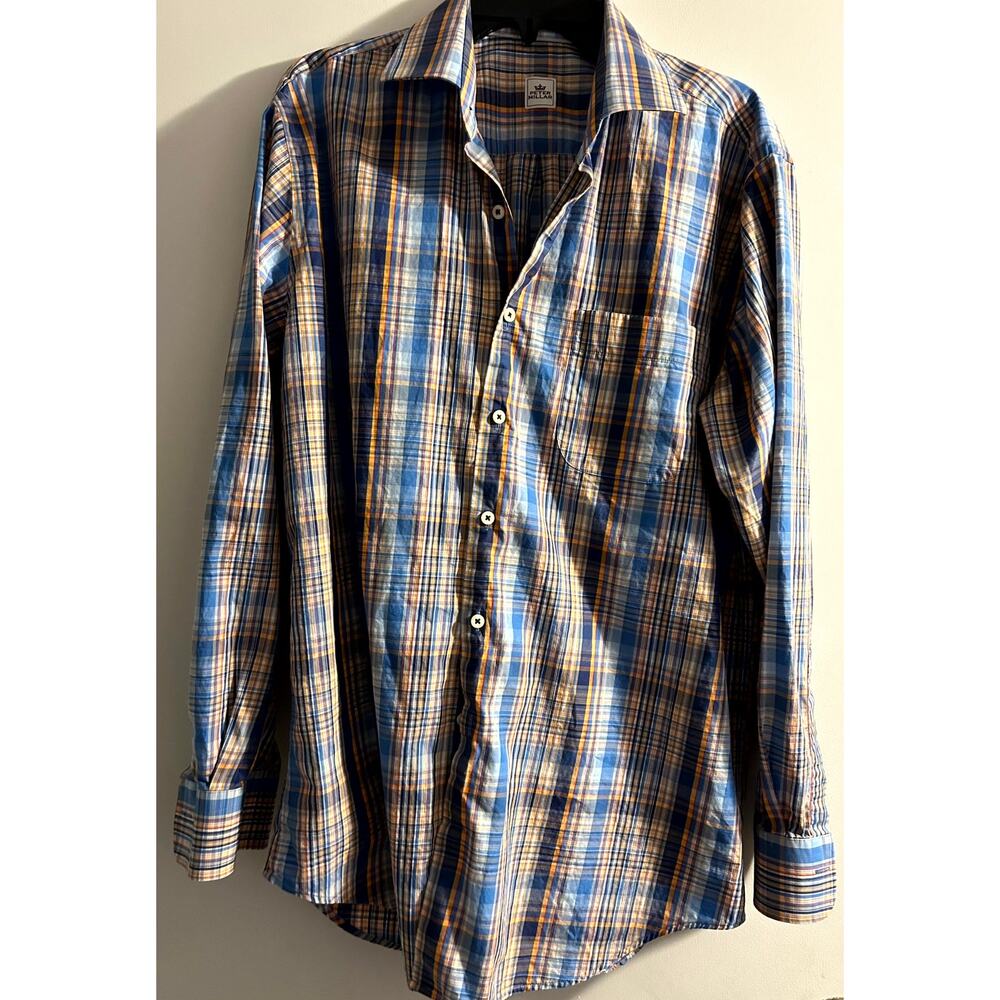 Peter Millar - Men's Orange Plaid Button Down -Size L